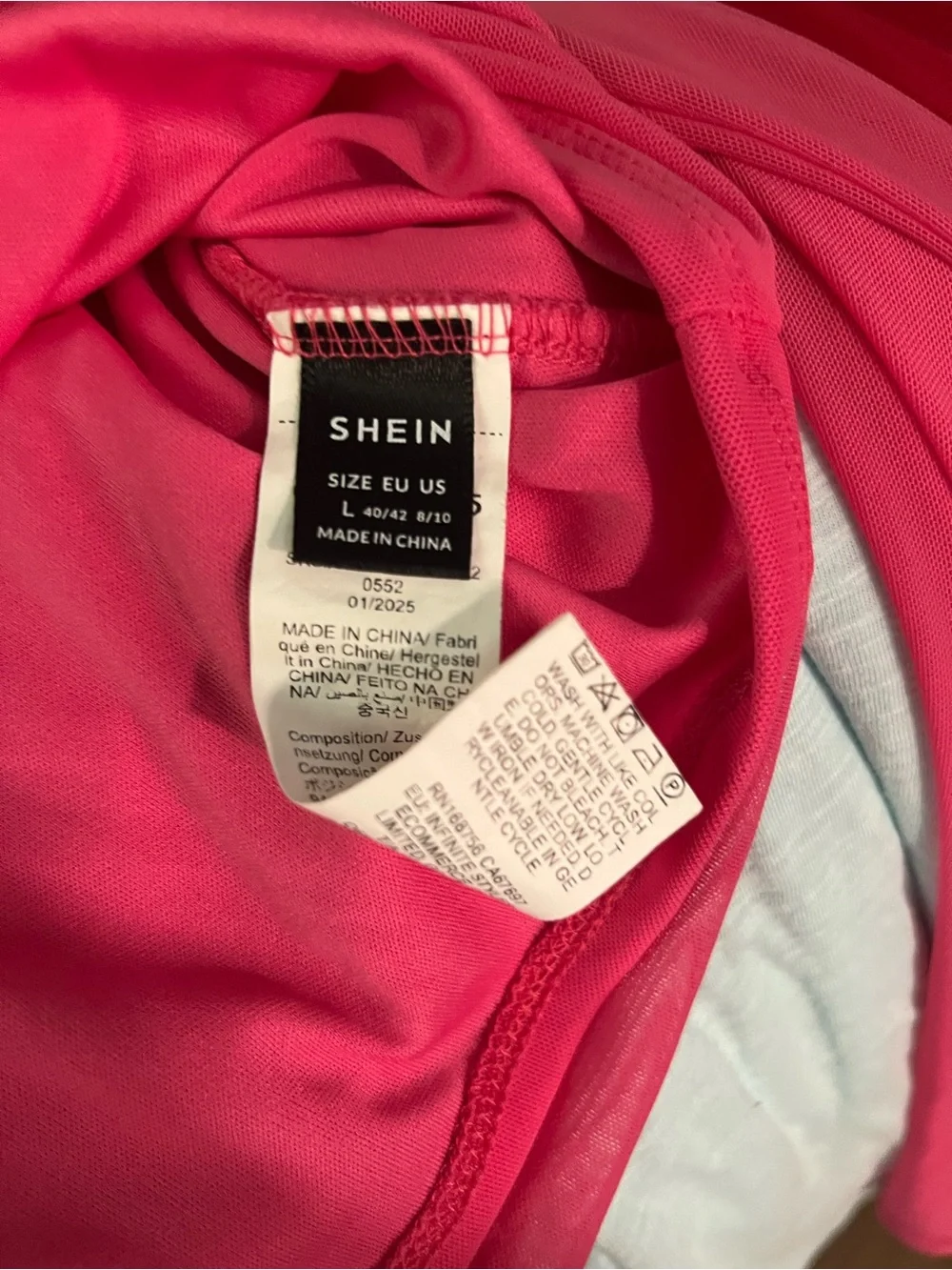 SHEIN Hot Pink Sheer Long-Sleeve Crop Top
